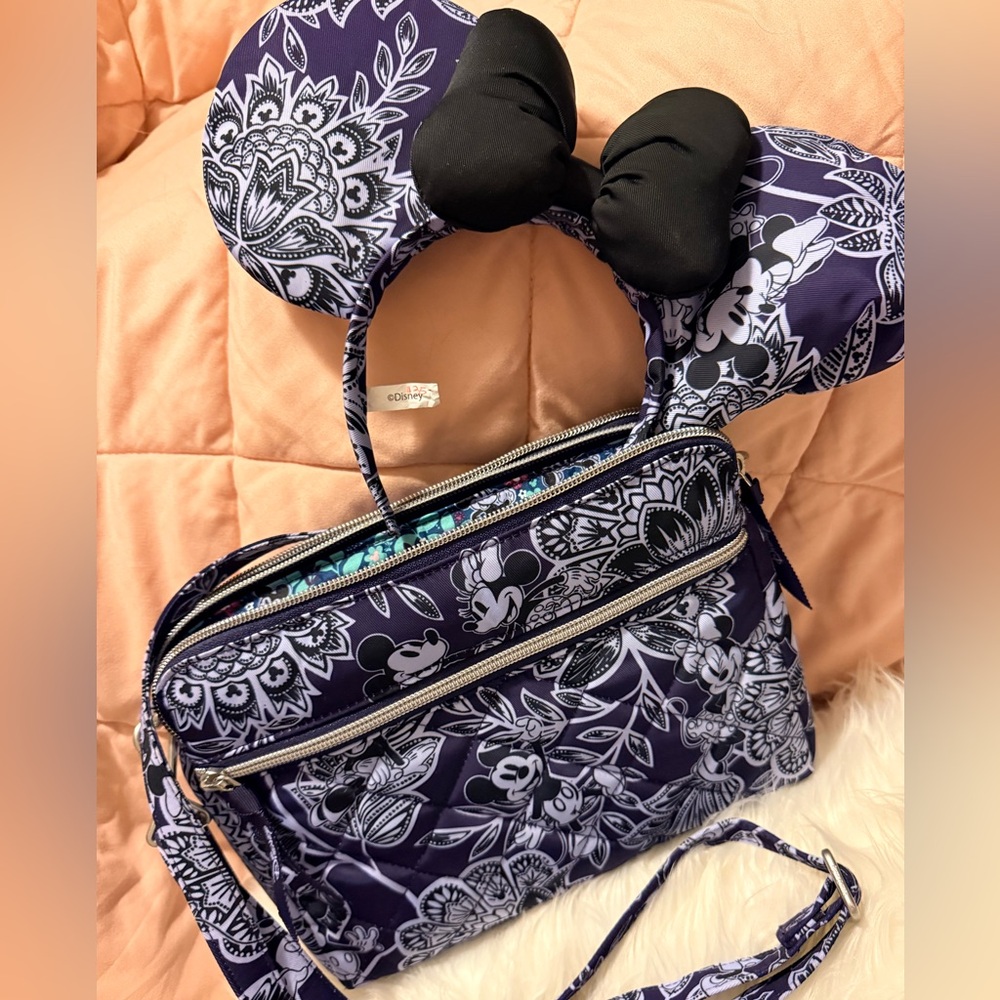 Vera Bradley Black and Purple Mickey Crossbody Bag